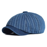 "KMD" Striped Newsboy Cotton Cap