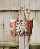 Leopard cow print sunflower sunflower tassel rivet PU super large capacity shoulder bag