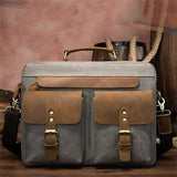 Men's Retro Handbag Leather Canvas Business 14 Inch Computer Bag Crossbody Bag