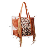 Leopard cow print sunflower sunflower tassel rivet PU super large capacity shoulder bag