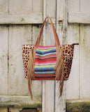 Leopard cow print sunflower sunflower tassel rivet PU super large capacity shoulder bag