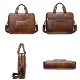 Men's Leather Briefcase Handbag Large Capacity Retro Shoulder Bag Crossbody Bag