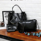 Ladies retro four-piece large-capacity PU picture-mother bag, solid color handbag, one-shoulder diagonal bag