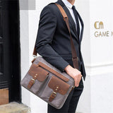 Men's Retro Handbag Leather Canvas Business 14 Inch Computer Bag Crossbody Bag