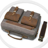 Men's Retro Handbag Leather Canvas Business 14 Inch Computer Bag Crossbody Bag
