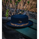 Dark blue feather fedora