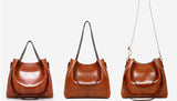 Ladies retro four-piece large-capacity PU picture-mother bag, solid color handbag, one-shoulder diagonal bag