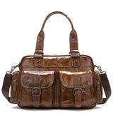 Men's Business Handbag Large Capacity Retro Leather Travel Shoulder Bag