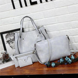 Ladies retro four-piece large-capacity PU picture-mother bag, solid color handbag, one-shoulder diagonal bag
