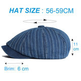 "KMD" Striped Newsboy Cotton Cap