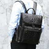 Mens Alligator Pattern Cow Leather Soft Back Flap Backpack