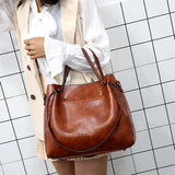 Ladies retro four-piece large-capacity PU picture-mother bag, solid color handbag, one-shoulder diagonal bag