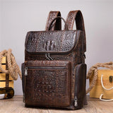 Mens Alligator Pattern Cow Leather Soft Back Flap Backpack