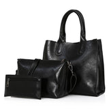 Women's new retro three-piece fashion oil wax leather large-capacity handbag