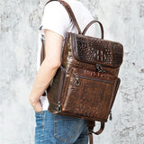 Mens Alligator Pattern Cow Leather Soft Back Flap Backpack