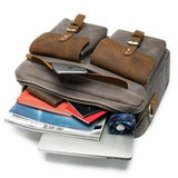 Men's Retro Handbag Leather Canvas Business 14 Inch Computer Bag Crossbody Bag