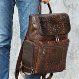 Mens Alligator Pattern Cow Leather Soft Back Flap Backpack
