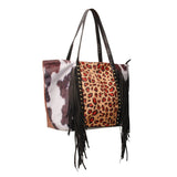 Leopard cow print sunflower sunflower tassel rivet PU super large capacity shoulder bag