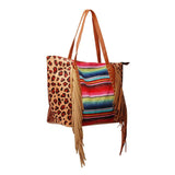 Leopard cow print sunflower sunflower tassel rivet PU super large capacity shoulder bag