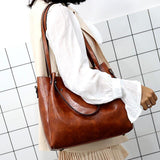 Ladies retro four-piece large-capacity PU picture-mother bag, solid color handbag, one-shoulder diagonal bag