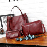 Ladies retro four-piece large-capacity PU picture-mother bag, solid color handbag, one-shoulder diagonal bag